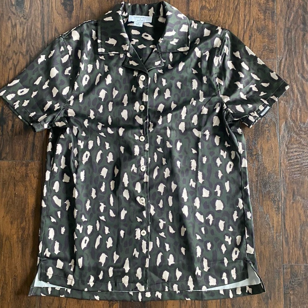 olive green Leopard print button up shirt